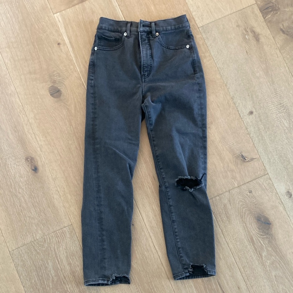 Express Black Straight Leg Jeans with Distressed Detail